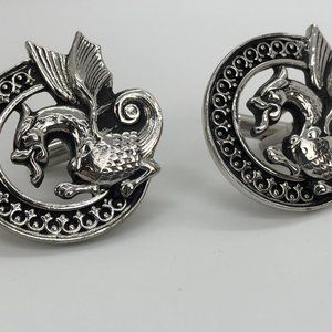SWANK Silver Tone Flying Dragon Cuff Links
